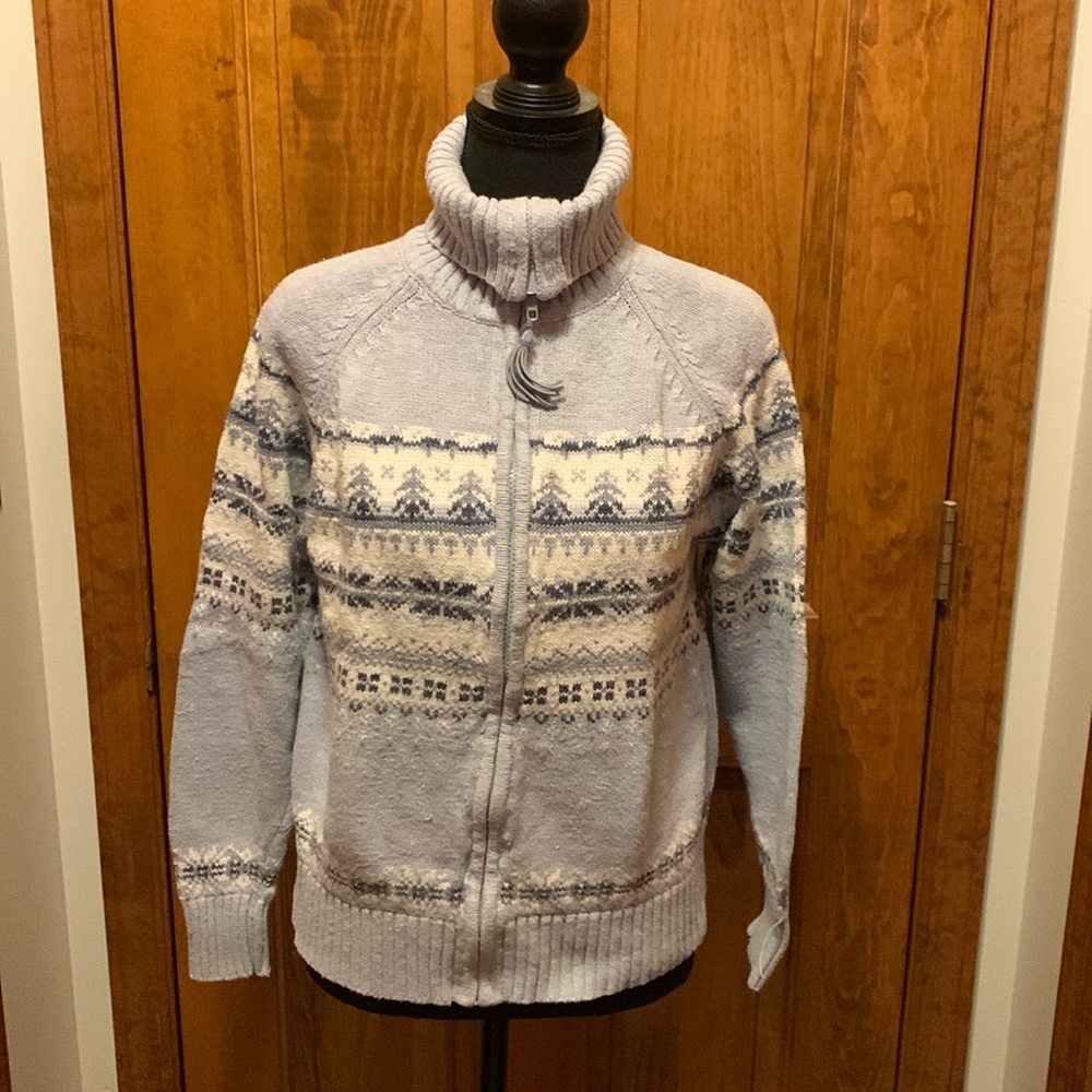 Tiara International zip-up sweater, size small blue